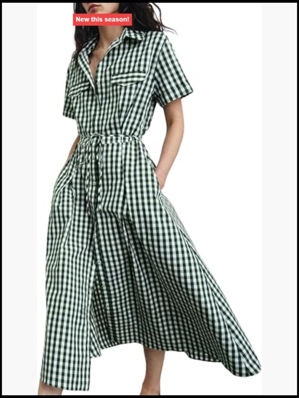 Women's Cotton Gingham Midi Shirt Dress Short Sleeve Button Down with Pockets - Picture 1 of 7
